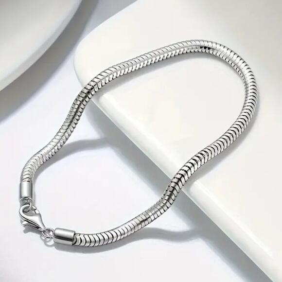 925 Sterling Silver 3 mm Snake Bone Scale Bracelet Vintage Fashion Birthday NEW - Picture 1 of 5